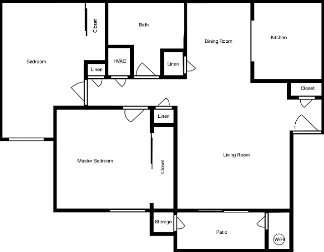 2 Bedroom 1 Bathroom Floorplan Diagram