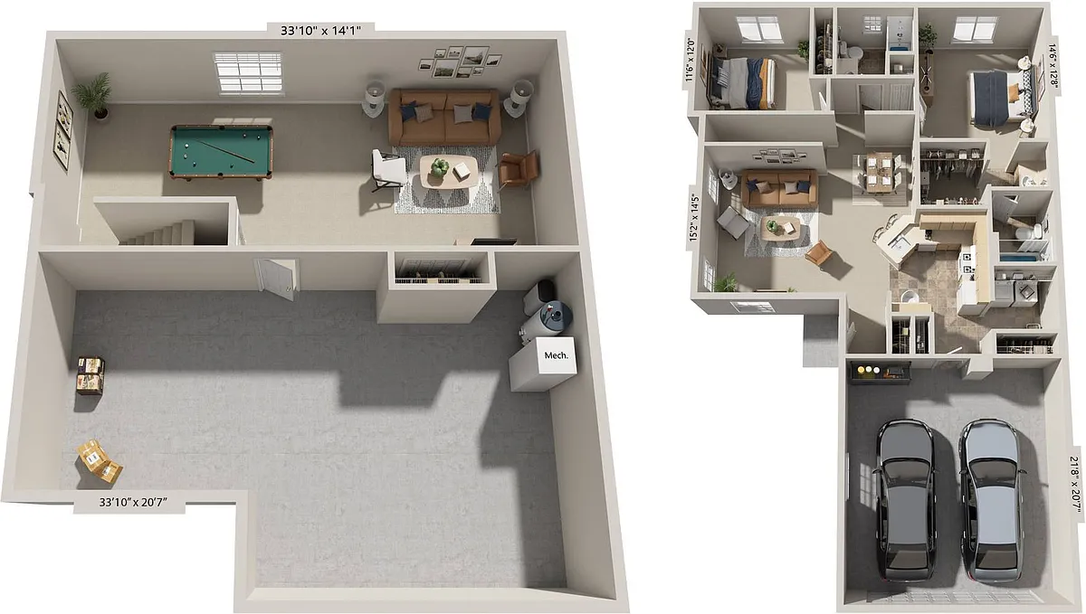 Floor plan Two Bedroom Ranch