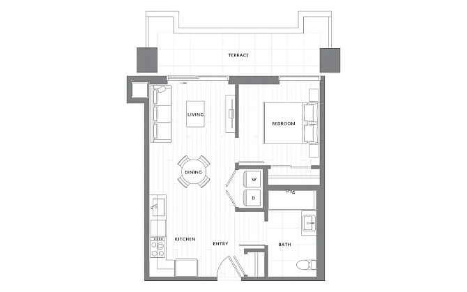 Floor plan 1 Bedroom 1 Bath A8