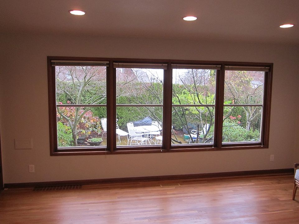 Living room, mahogany window trim