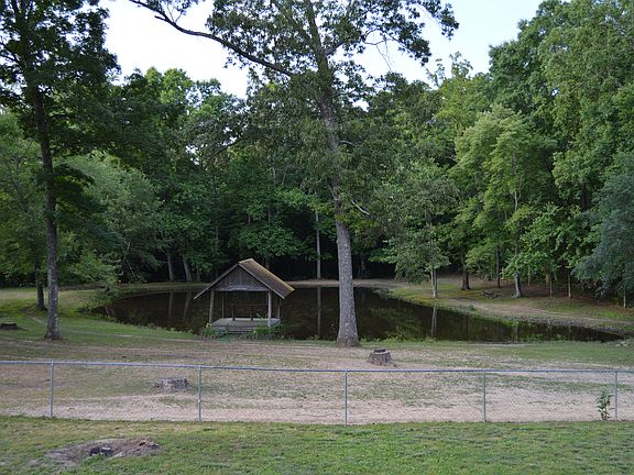 view of stocked, fenced pond