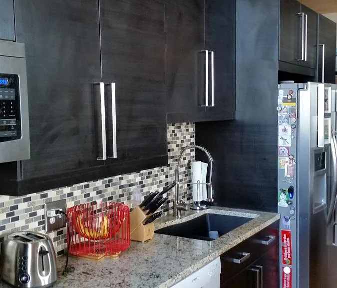 Stainless steel appliances and granite countertops