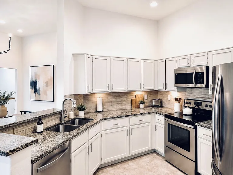Fully stocked kitchen includes everything you need. Dishware, glassware, cookware, bakeware, coffee bar, stainless steel appliances, filtered water/ice dispenser etc.