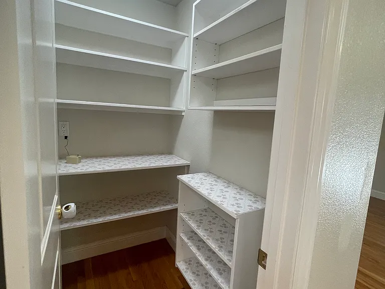 Walk-in pantry offering expansive storage capacity for artisanal goods and staples.