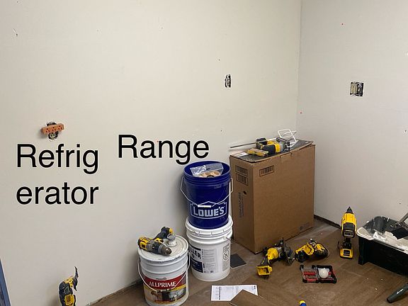 Kitchen 

Remaining work to complete: cabinets, 
 wall trim, paint touchup, appliance delivery