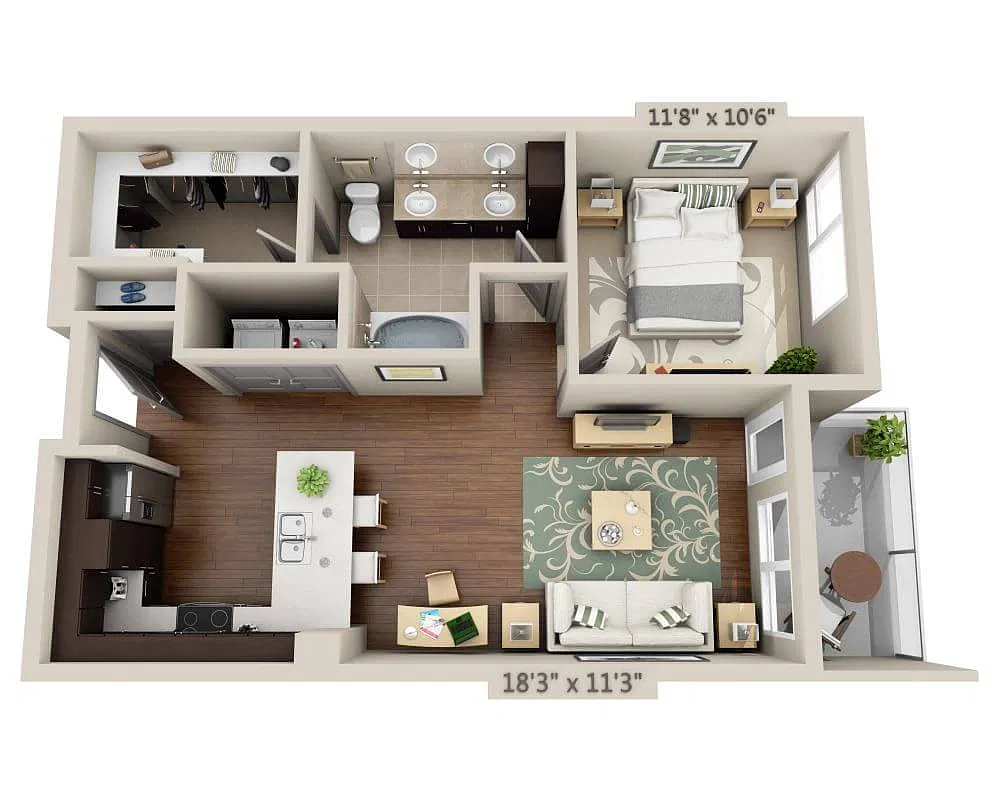 Floor plan One Bedroom A1C
