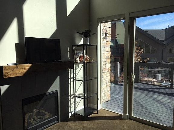fireplace and deck