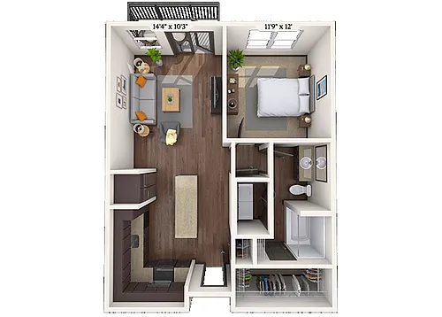 Floor plan Traditional 1x1 713-761 SF