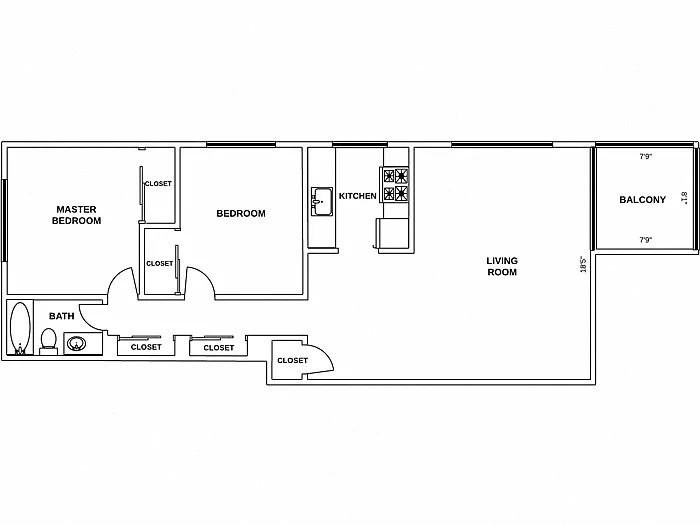 Floor plan 2 Bed / 1 Bath: Type D
