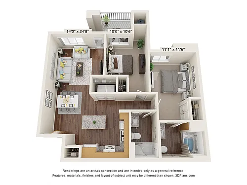 Floor plan Two Bedroom A (Wheelchair Accessible)