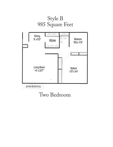Floor plan 2 Bed 1 Bath (B1) Remodeled