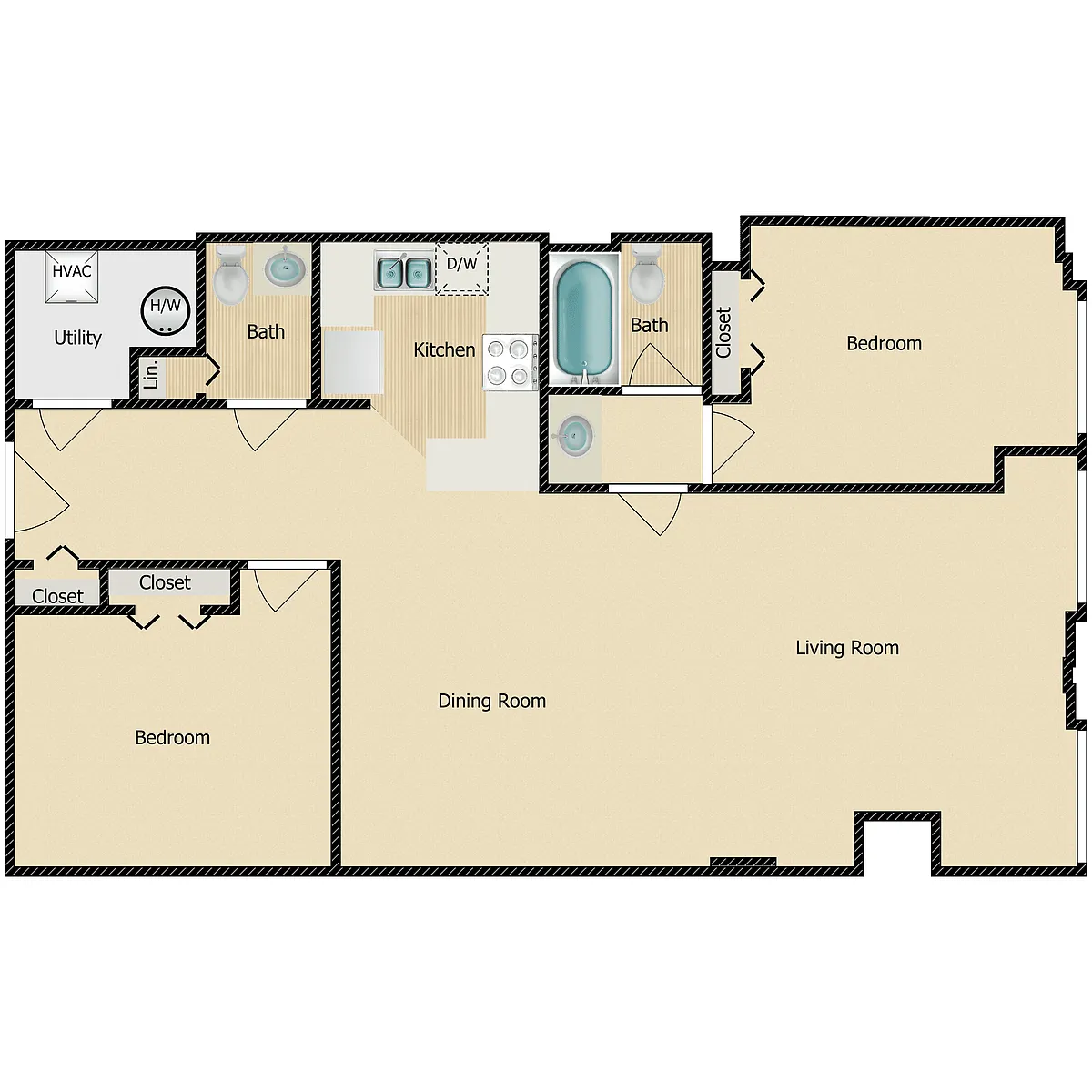 Floor plan 2 Bed 1.5 Bath D