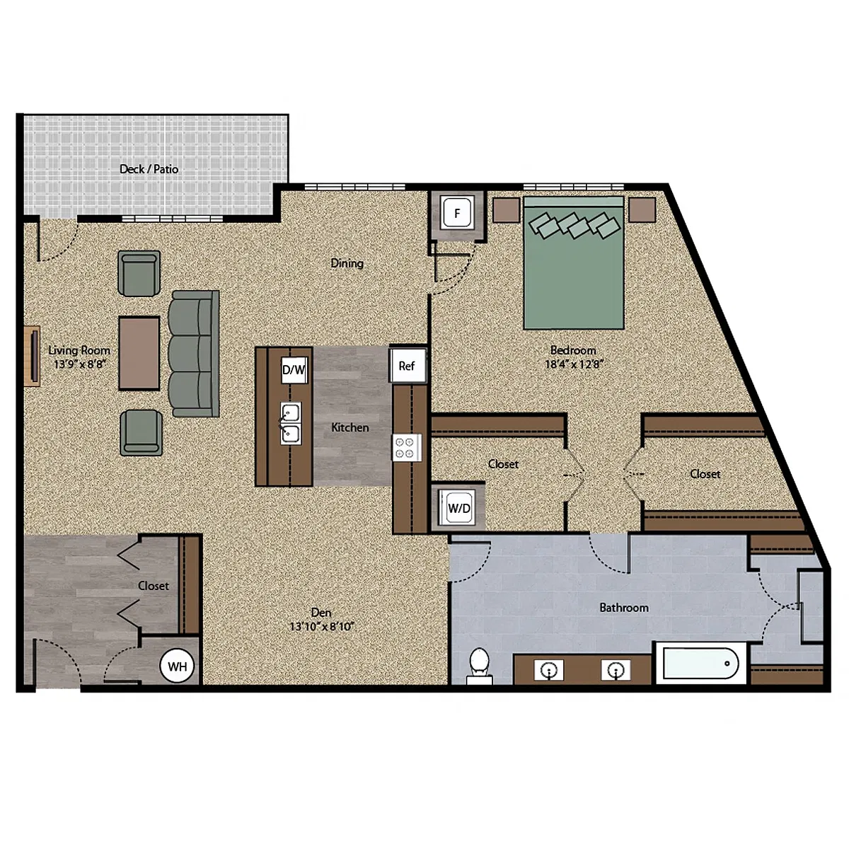 Floor plan 1 Bedroom with Den Unit M