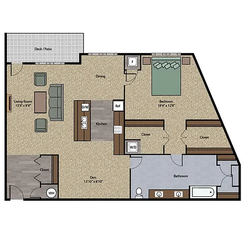 Floor plan 1 Bedroom with Den Unit M
