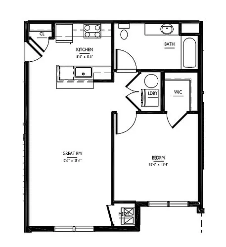 Floor plan 1 Bed/1 Bath-A Phase II