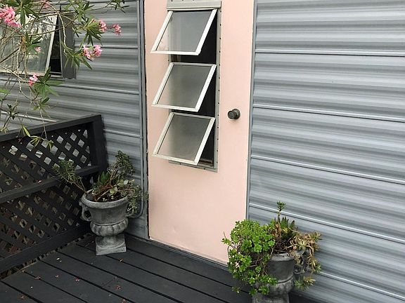 Back door of retro trailer.