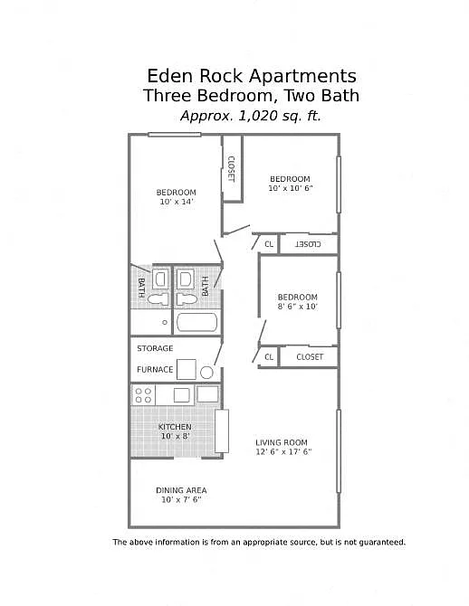 Floor plan 3 Bedroom 2 Bath_1020 sq ft