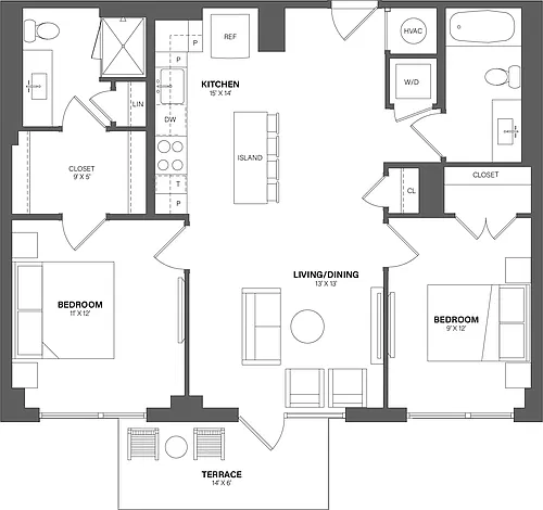 Floor plan 2 Bed/2 Bath-B13