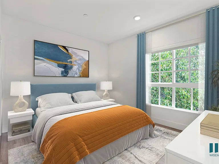 Bedroom with Large-Size Windows, Vinyl Flooring, and Recessed Lighting