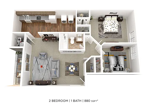 Floor plan Two Bedroom - 880 sqft