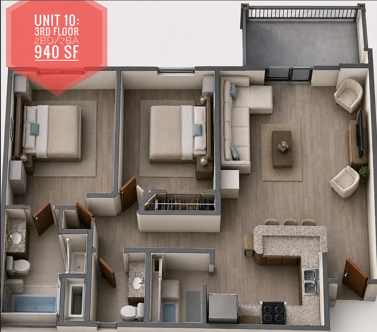 2 BD 2 BA 3rd Floor — Photo 3