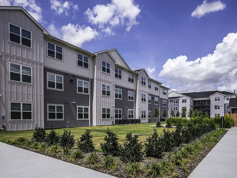 Building exterior with landscaping
