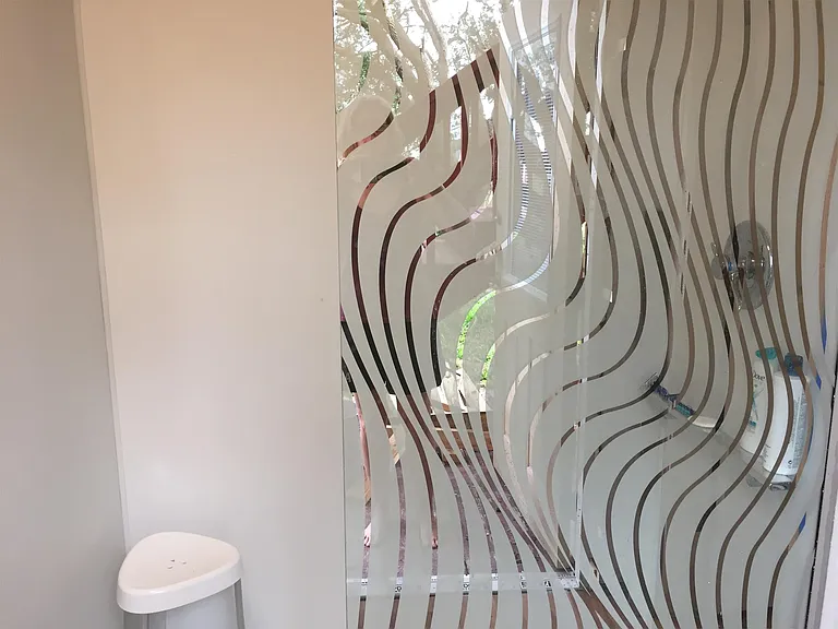 Double walk-in Shower; Fixed glass Shower Screen and shower lever with dual temp / water velocity