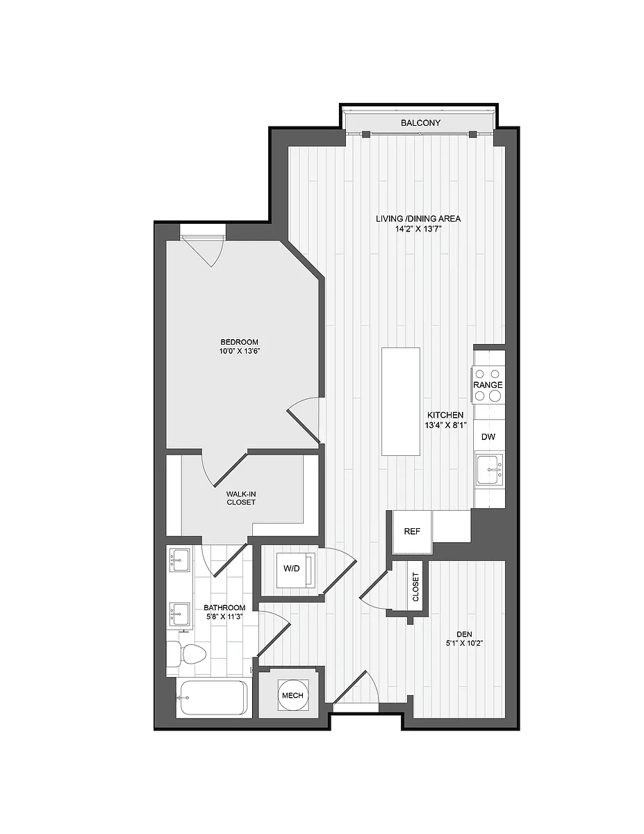 Floor plan 1 Bed1 Bath -1.5A