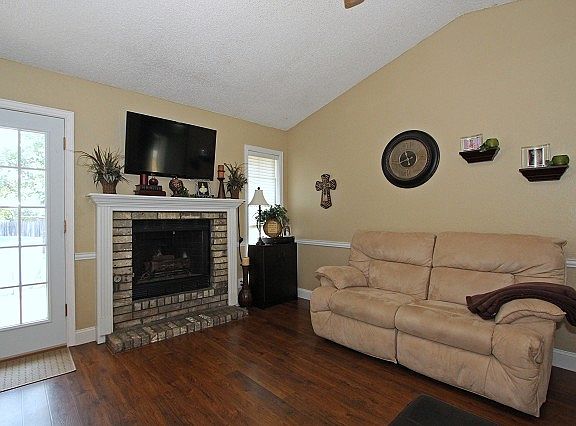 Brick woodburning fireplace