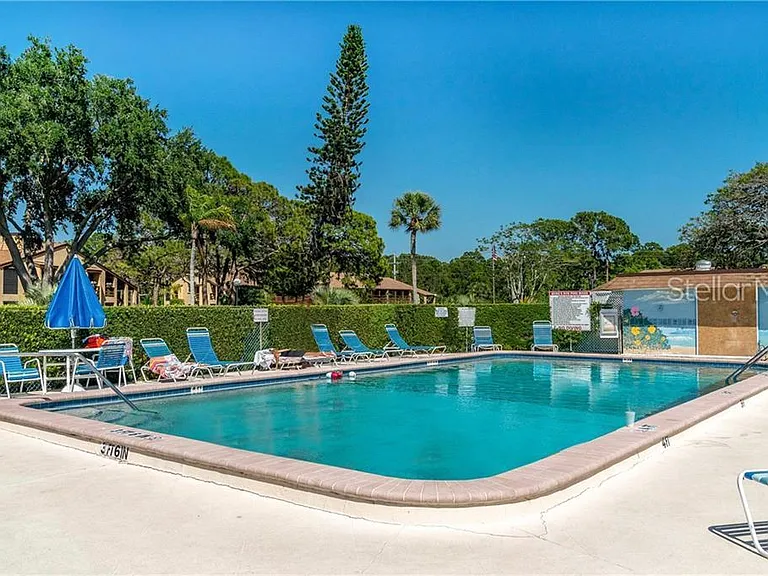 Heated pool with outside bathrooms