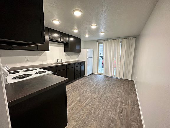 Newly remodeled kitchen with lots of cupboards and counter top space.