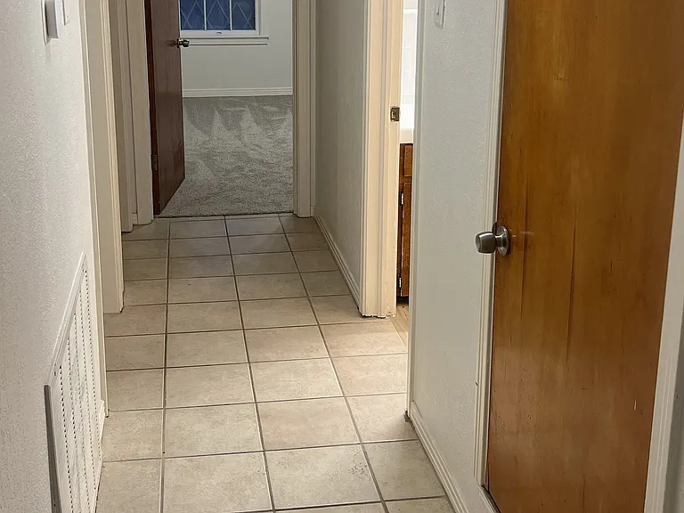 Hallway - bedroom #2 left, master bedroom mid-left, bedroom #3 center, bathroom mid-right, hallway closet right