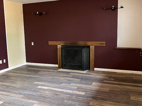 Living room with wood burning fire fireplace.