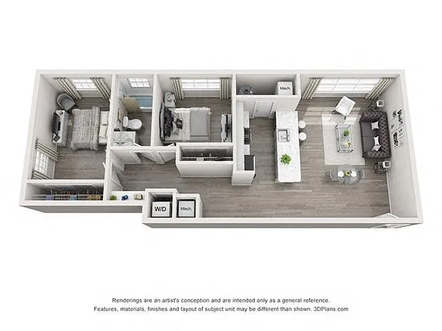 Floor plan 2 Bedroom, 1 Bath 829 SF 21b