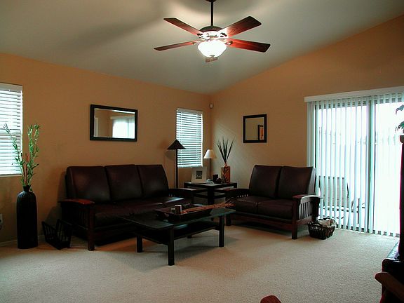 Spacious living room with vaulted ceilings