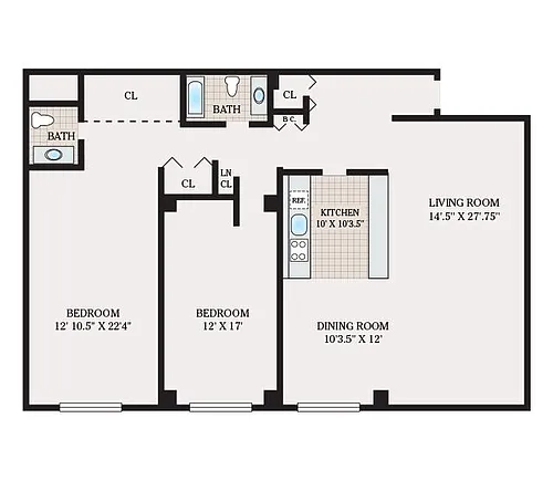 Floor plan Two Bedroom Large