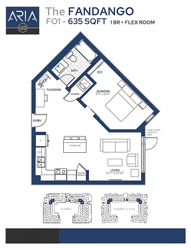 Floor plan 1 Bed, 1 Bath
