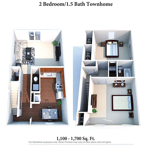 Floor plan 2 Bedroom 1.5 Bath Townhome