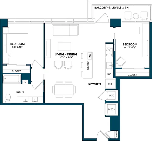 Floor plan 2 Bed/1 Bath-B1 TYP 04