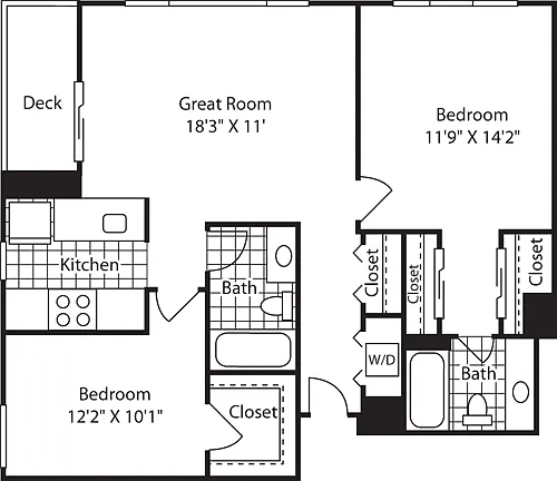 Floor plan 1 Bed 710- 1610