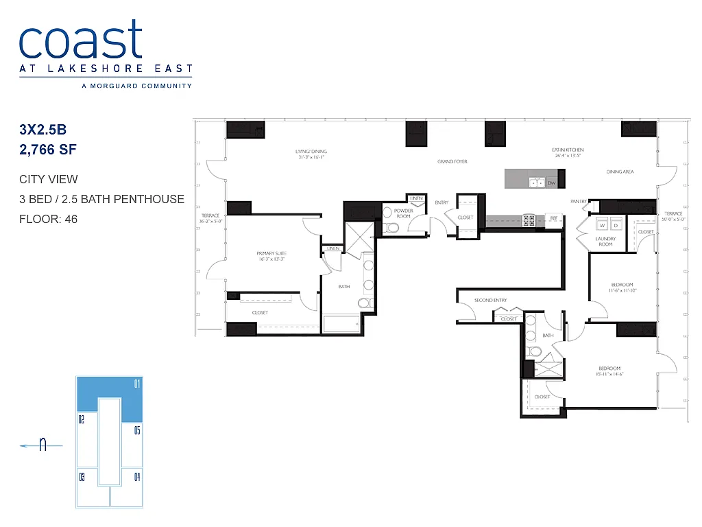Floor plan 3x2.5B Penthouse