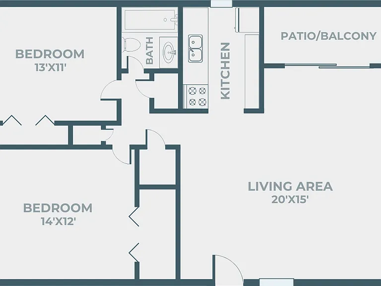 2 Bedroom, 1 Bath Floor Plan 2 Bedroom, 1 Bath Floor Plan