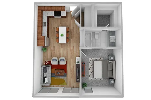 Floor plan One Bedroom 654sf