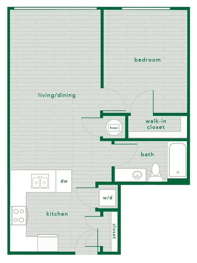 Floor plan 1 Bed 1 Bath - 703 Sq. Ft