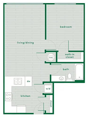 Floor plan 1 Bed 1 Bath - 703 Sq. Ft