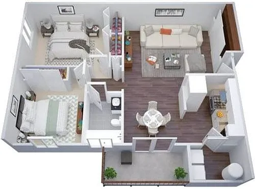 Floor plan 2BR - 1BTH Upgraded