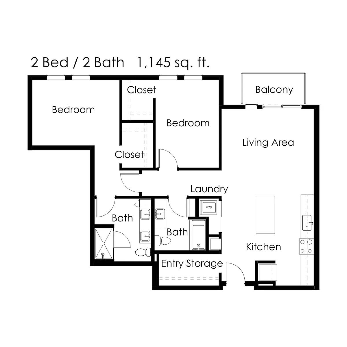 Floor plan 2 Bed / 2 Bath 1145 sq ft 2C