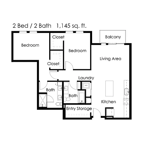 Floor plan 2 Bed / 2 Bath 1145 sq ft 2C