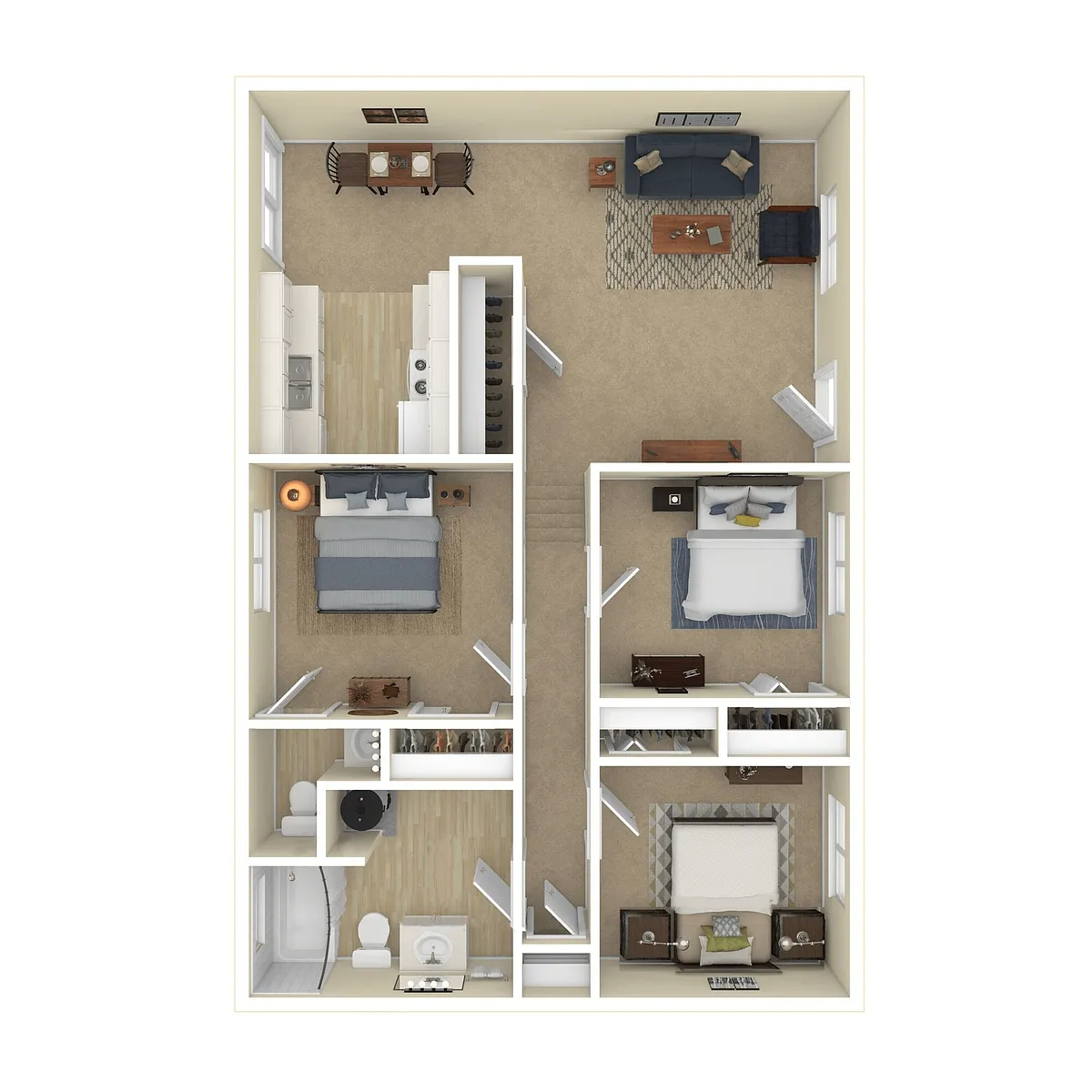 Floor plan Three Bedroom 1.5 Bath Townhome