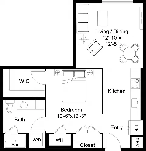 Floor plan 1 Bed/1 Bath Jr-S5